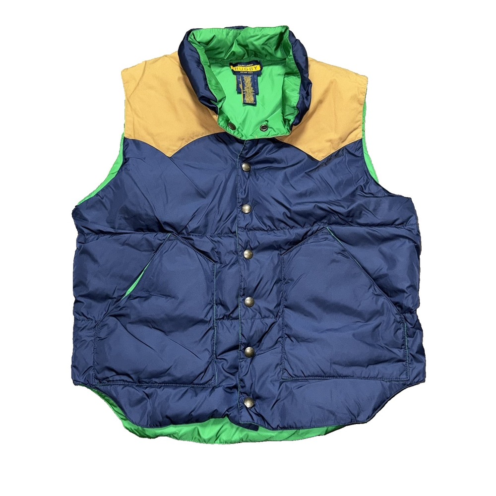 Ralph Lauren Rugby Men's Down Western Puffer Vest Size Large Blue Tan Green